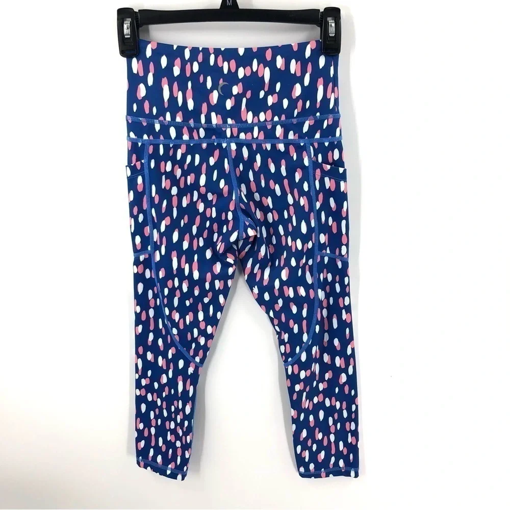 Zyia Drop Of Spring Pocket Light N Tight Leggings Cropped Blue Pink Size 2